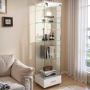 【インテリア家具】ガラスキャビネット(ライト付き) Amazon.co.jp: LEDライト付き収納キャビネット、ガラスドア